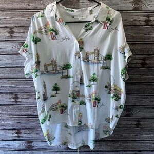 Jane + Delancey Women's Short-Sleeved Button-Down Top Size XL London Landmark